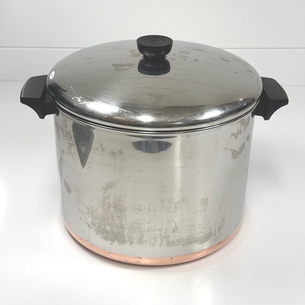 Vintage Revere Ware 8 Quart Stock Pot Copper Bottom Stainless Steel with Lid